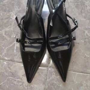 Elegant Black Patent Leather Strappy Heels